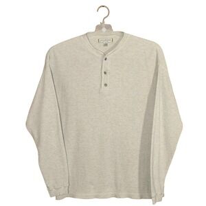 Vintage Thermal Waffle Knit Henley Shirt Heather Gray Cotton Blend - Size XL